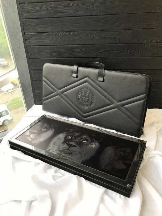 Unique Metal Backgammon "Trio of Lions", 60×30 cm
