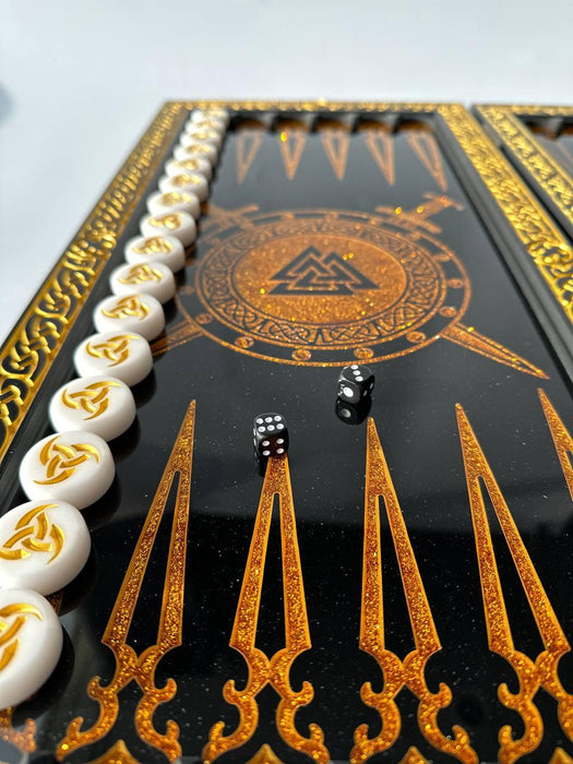 Luxury Black Acrylic Stone Backgammon "Viking", Customized Backgammon Set