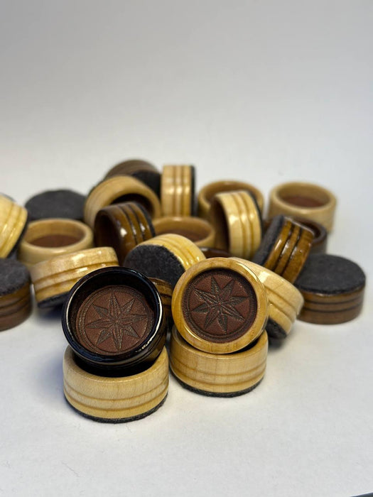 Set of Wooden Checkers Pieces and Backgammon Pieces