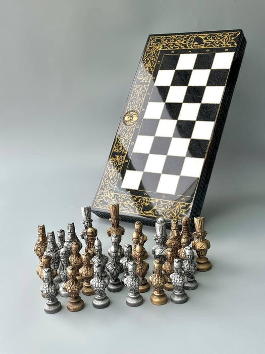 Luxury Black Acrylic Stone Chess Set, Backgammon Set 3 In 1