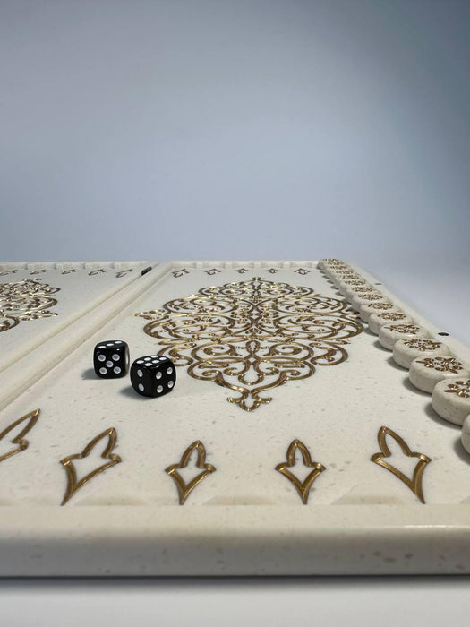 Luxury White Acrylic Stone Backgammon "Pattern" 37×19 cm