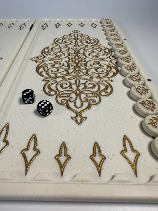 Luxury White Acrylic Stone Backgammon "Pattern" 37×19 cm