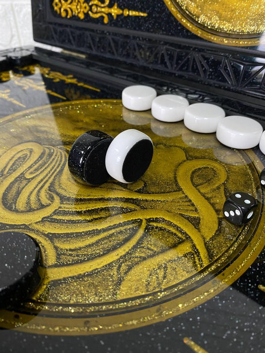 Luxury Black Acrylic Stone Backgammon, Stone Game Board, Limited