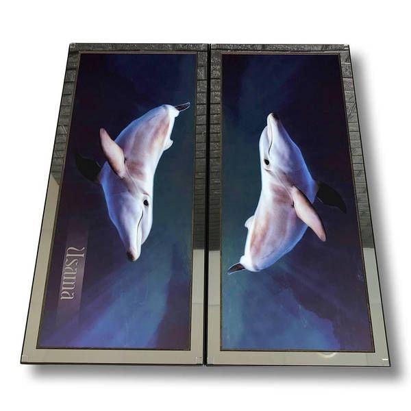 Metal Backgammon "Dolphins", 60×30 Cm, Glass Playing Area Inside