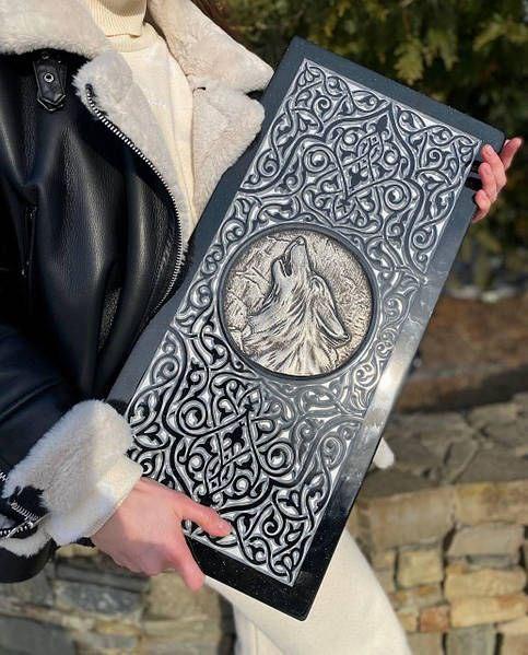 Luxury Black Acrylic Stone Backgammon "Silver Wolf" 60x30x5 cm