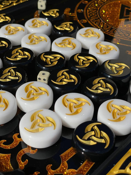 Luxury Black Acrylic Stone Backgammon "Viking", Customized Backgammon Set