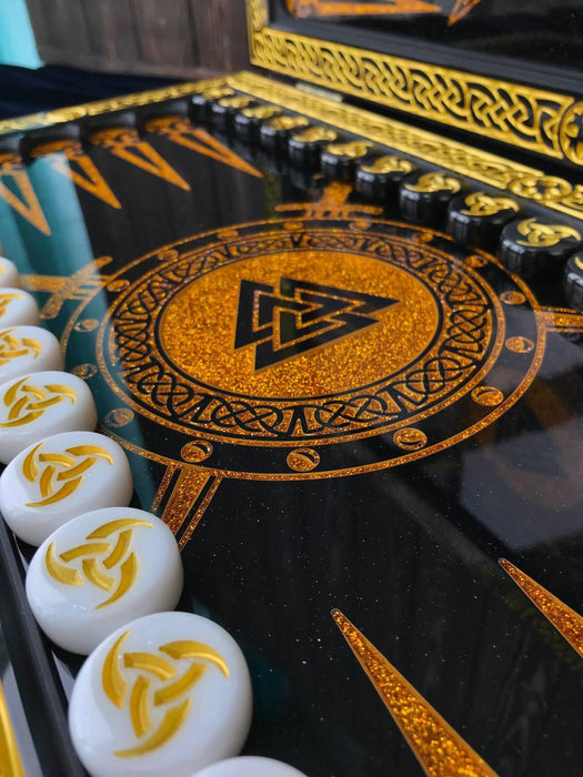 Luxury Black Acrylic Stone Backgammon "Viking", Customized Backgammon Set
