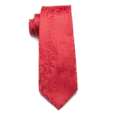 Classic Red Floral Necktie for Men Elegant Accessory for Formal Events