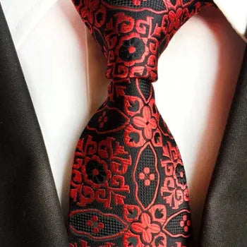 Silk Necktie for Men - Classy Red Black Floral Design