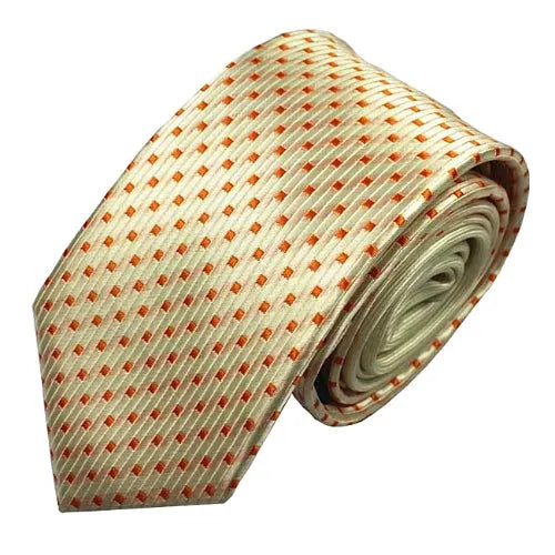 Champagne Dotted Luxury Silk Narrow Tie for Classy Men