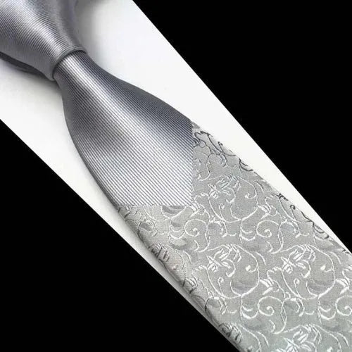Silver Floral Silk Narrow Tie for Classy Men Luxury Accessory