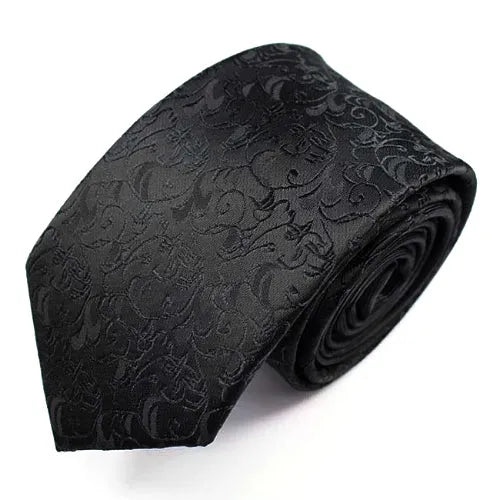 Luxury Silk Narrow Tie for Men - Classy Black Floral Design