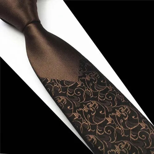 Luxury Silk Narrow Tie for Men in Brown Floral Design