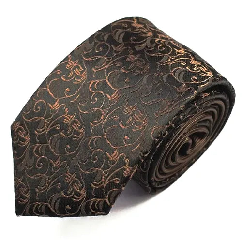 Luxury Silk Narrow Tie for Men in Brown Floral Design