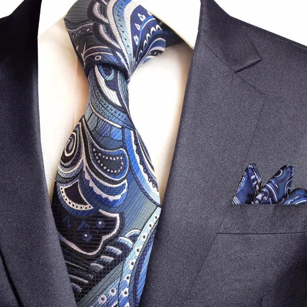 Blue Silk Paisley Tie for Classy Men - Elegant Accessory for Formal Occasions