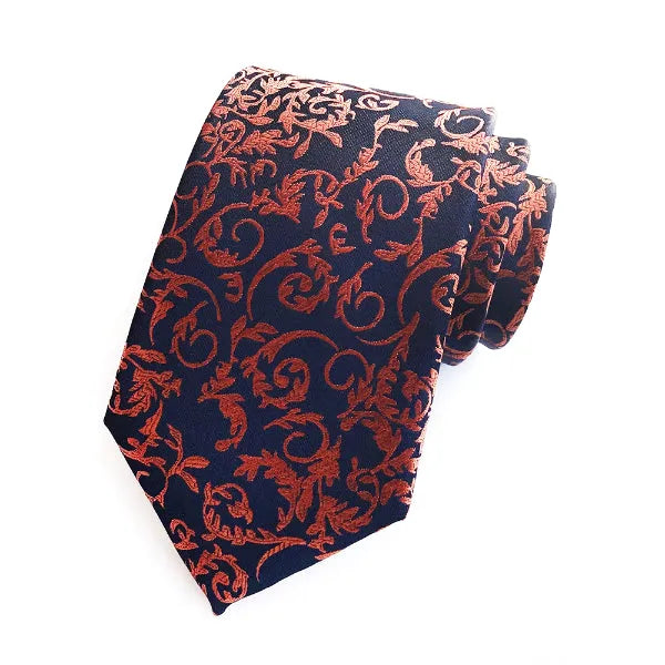 Elegant Orange Blue Floral Silk Tie for Men