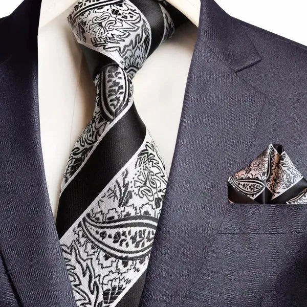 Black Striped Silk Paisley Tie for Classy Men