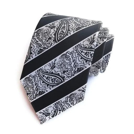 Black Striped Silk Paisley Tie for Classy Men