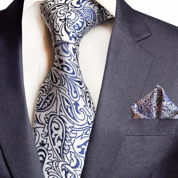 Silk Paisley Tie for Men in Classic White Black Color