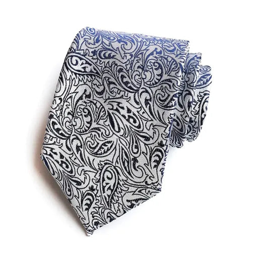 Silk Paisley Tie for Men in Classic White Black Color