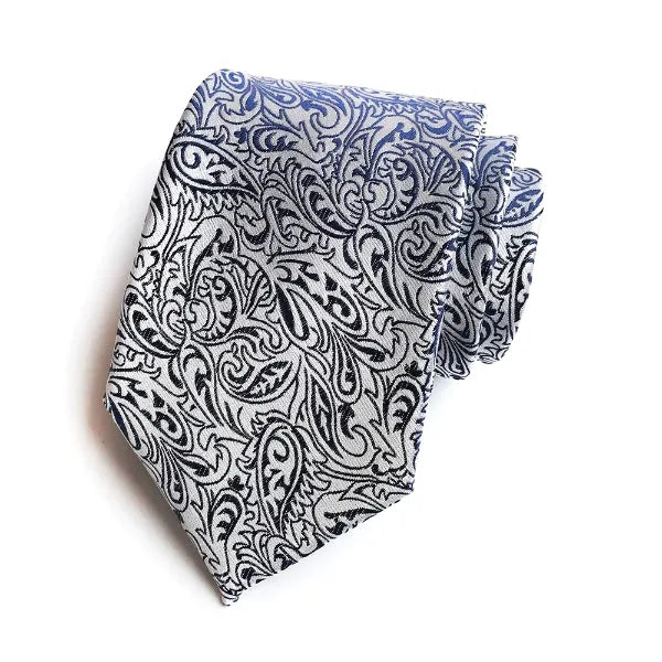 Silk Paisley Tie for Men in Classic White Black Color
