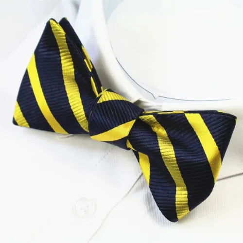 Self-Tie Silk Bow Tie for Men in Elegant Yellow and Navy