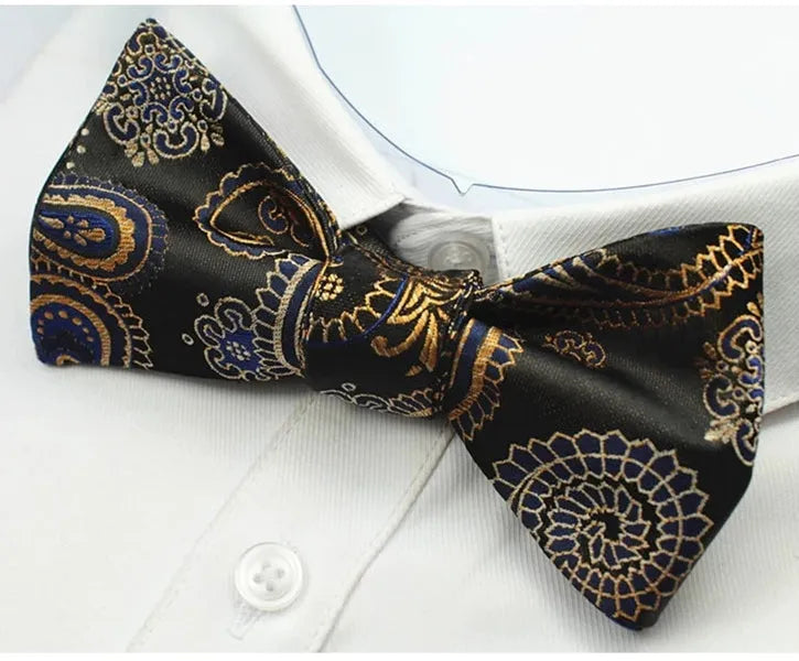 Black Patterned Silk Self-Tie Bow Tie for Classy Men