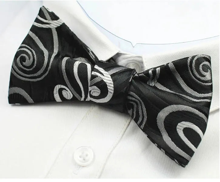 Black and White Silk Self-Tie Bow Tie for Classy Men