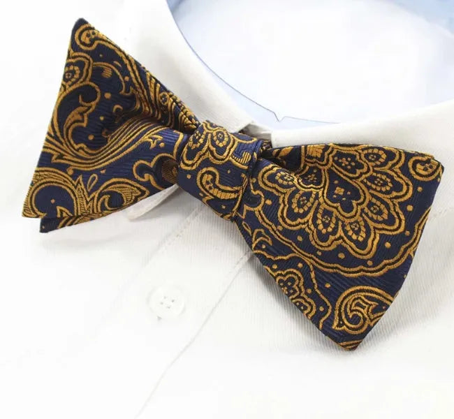Yellow and Blue Silk Self-Tie Bow Tie for Classy Men
