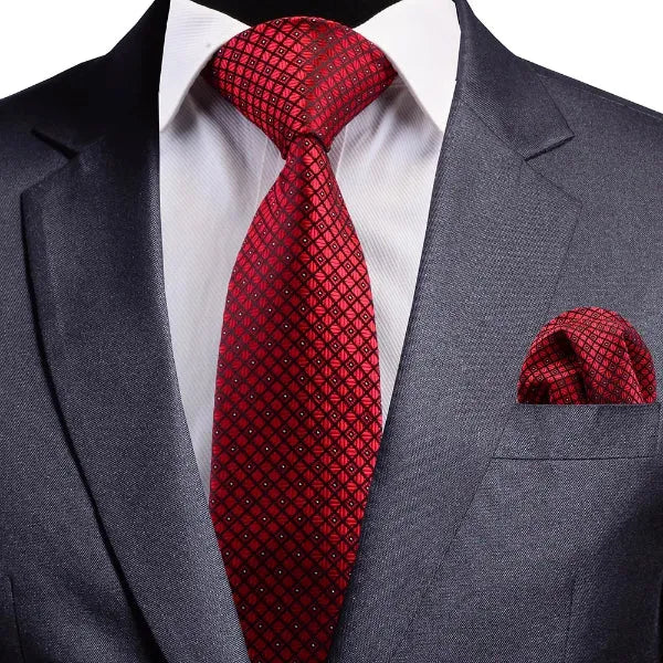 Red Checkered Silk Necktie for Classy Men Elegant Formal Accessory