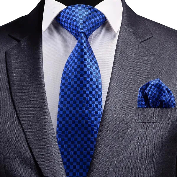 Blue Checkered Silk Necktie for Classy Men