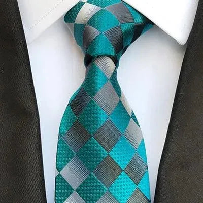 Elegant Teal Check Silk Tie for Classy Men
