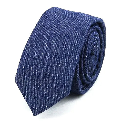 Blue Denim Cotton Skinny Tie for Classy Men