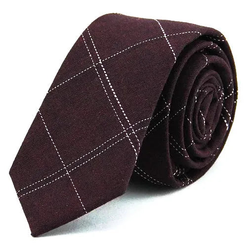 Burgundy Checkered Cotton Skinny Tie for Classy Men