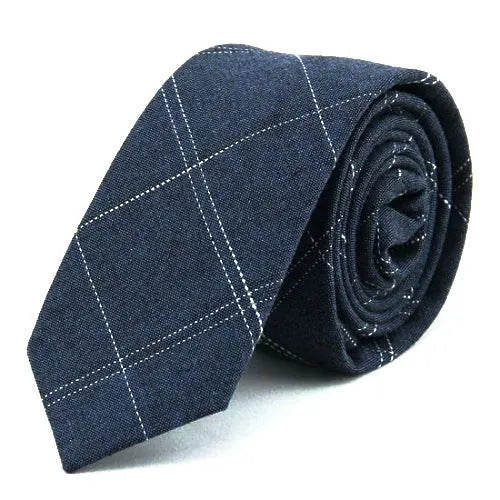 Blue Checkered Cotton Skinny Tie for Classy Men