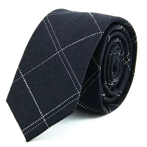 Dark Blue Checkered Cotton Skinny Tie for Classy Men