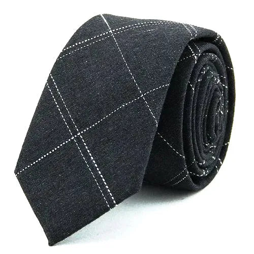 Dark Grey Checkered Cotton Skinny Tie for Classy Men