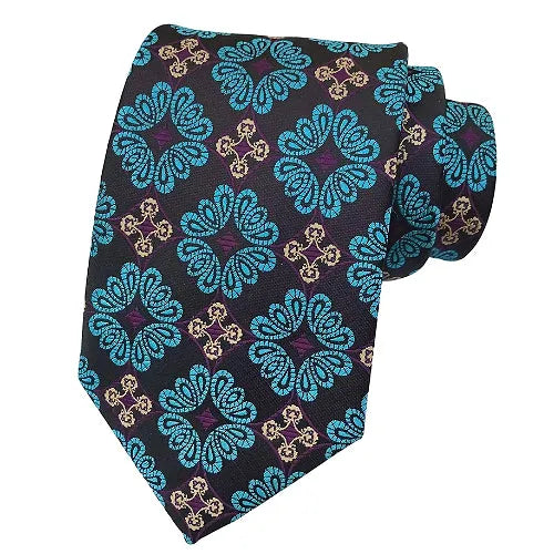 Black and Turquoise Floral Silk Tie for Classy Men