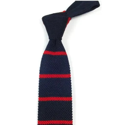 Navy Blue Red Knitted Tie for Classy Men