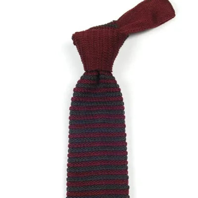 Red and Brown Striped Knitted Tie for Classy Men