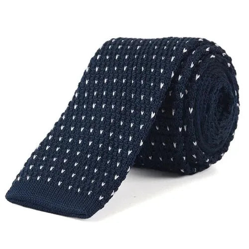 Navy Blue Dotted Knit Tie for Classy Men - Sophisticated Accessory