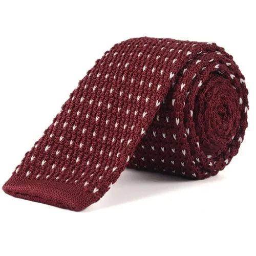 Mens Wine Red Dotted Knit Tie - Classy Style for Any Occasion