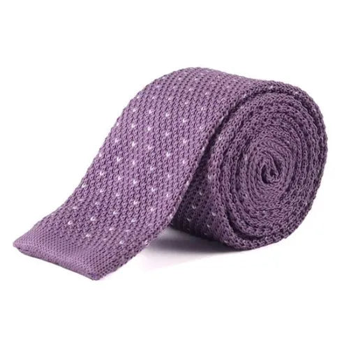 Lavender Dotted Knit Tie for Men - Classy Square Design