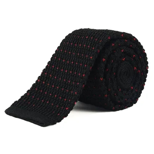 Mens Black and Red Dot Square Knit Tie - Classy Accessory for Formal Attire