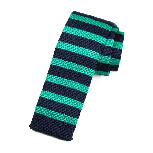 Mint Green Navy Blue Square Knit Tie for Classy Men