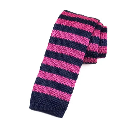 Pink and Navy Blue Square Knit Tie for Stylish Men
