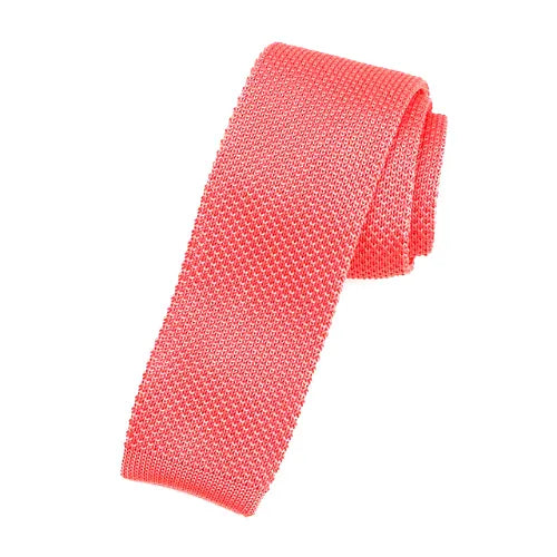 Solid Salmon Square Knit Tie for Classy Men - Elegant Accessory for Any Occasion