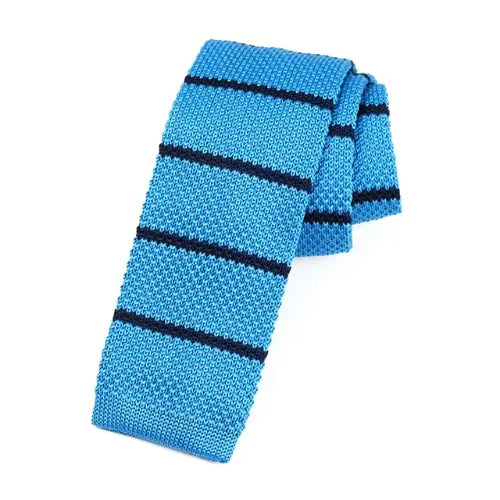 Sleek Sky Blue Striped Knit Tie for Classy Men
