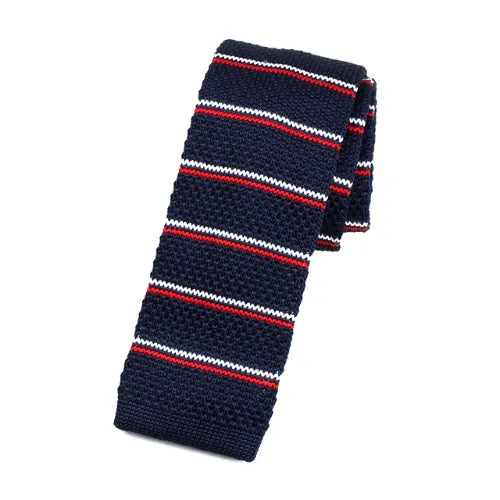 Navy Blue Striped Knit Tie for Men - Classy Square Design