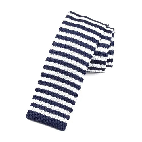 Mens Blue and White Striped Knit Tie - Classy Accessory for Formal and Casual Wear